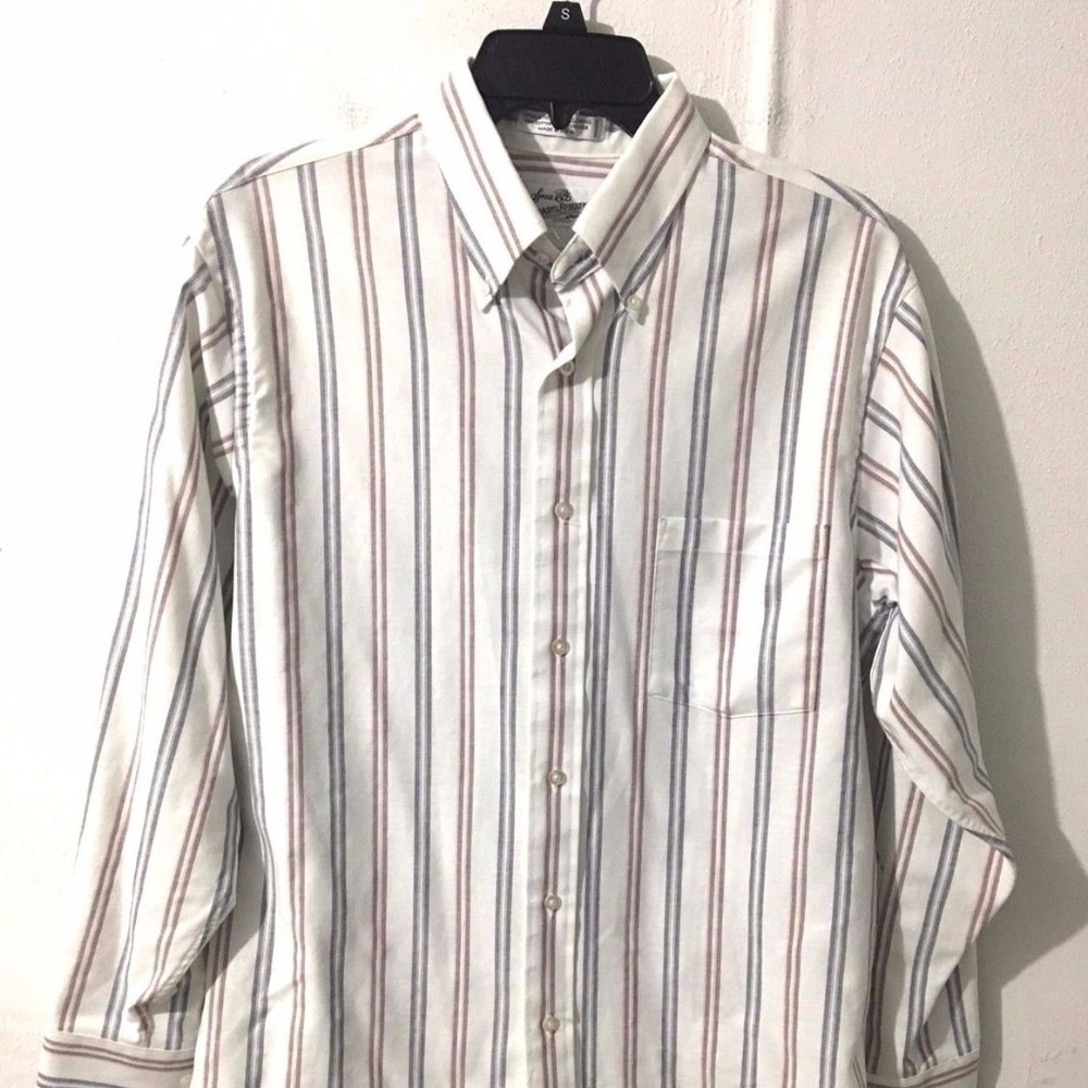 Vintage Men's  Shirt Striped Size 16 32/33 White*